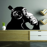 Banksy Wall Decal Thinking Monkey Art Sticker - Dj Chimp The Thinker Gorilla With Headphones Home Decals