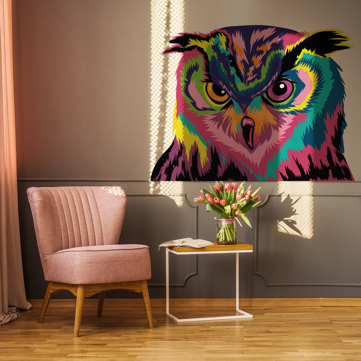 Colorful Owl Wall Sticker - Cute Bird Gift Vinyl Art Decor Decal
