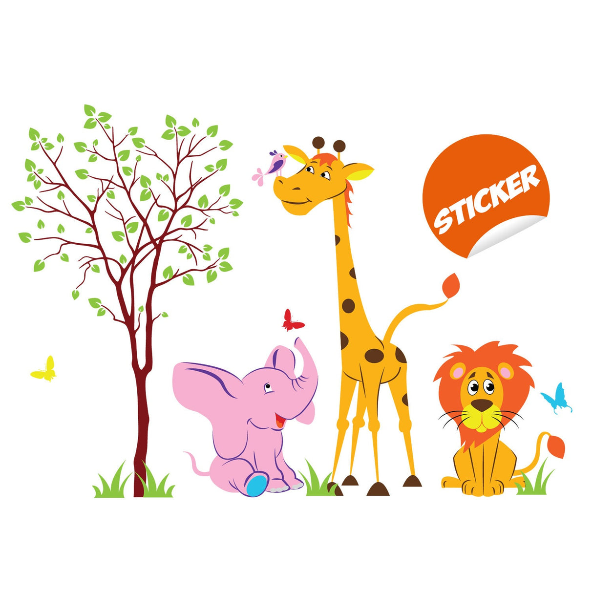 Nursery Animal Wall Decor Vinyl Sticker - Art Jungle Kid Baby Set Cute Decal