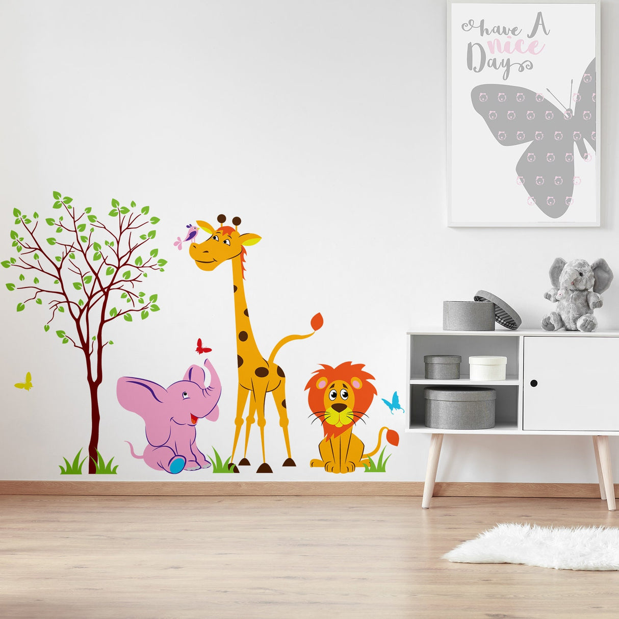 Nursery Animal Wall Decor Vinyl Sticker - Art Jungle Kid Baby Set Cute Decal