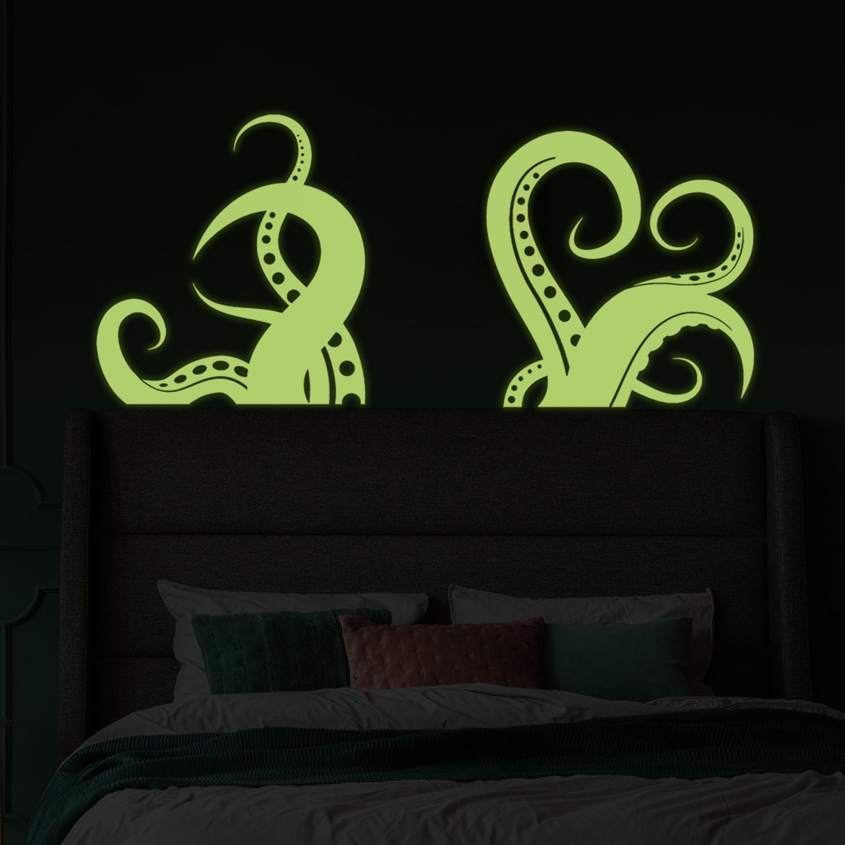Glow In Dark Octopus Tentacle Vinyl Wall Art Sticker - Night Glowing Bathroom Squid Kraken Decor Decal