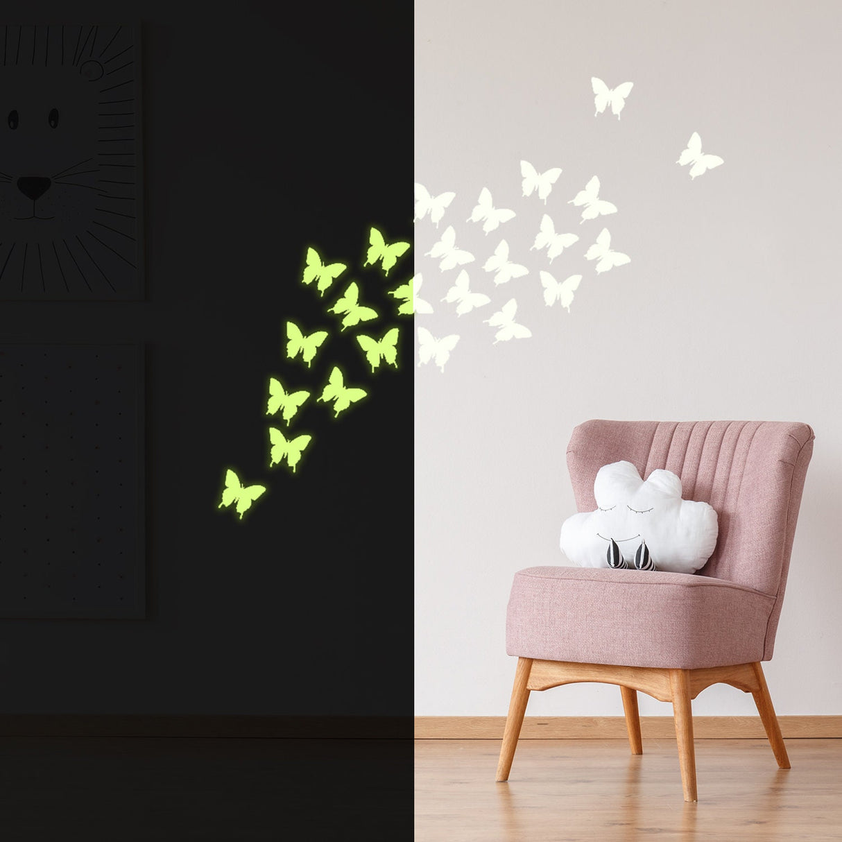 24x The Flying Butterfly Glow At Night Decal - Glowing Vinyl In Dark Sticker Butterflies
