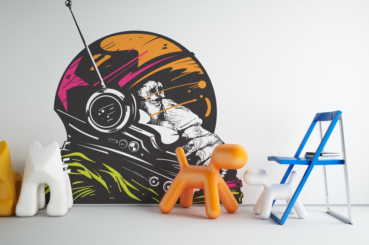 Astronaut Space Monkey Wall Vinyl Sticker - Funny Cosmonaut Chimpanzee Astro Thinking Chimp Print Decal
