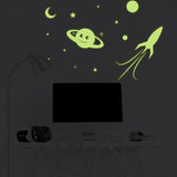 Glowing Planet Rocket, Stars, Moon Ceiling Sticker - Glow in the Dark Wall Decal