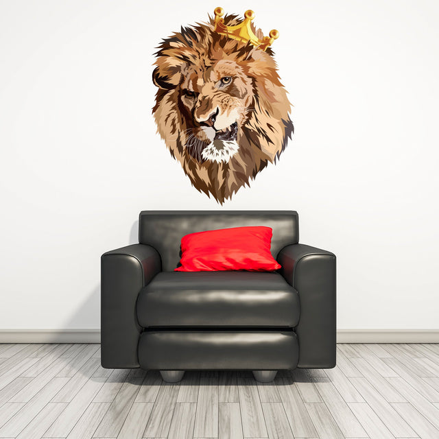 Lion King With Crown Vinyl Wall Sticker - Funny Lions Head Cut Seal Art Decal
