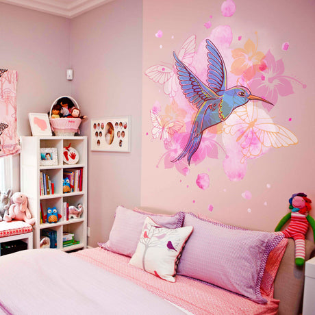 Hummingbird Wall Vinyl Sticker - Colibri Art Decor Humming Bird Cute Colorful Home Decal Gift