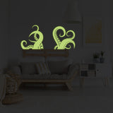 Glow In Dark Octopus Tentacle Vinyl Wall Art Sticker - Night Glowing Bathroom Squid Kraken Decor Decal