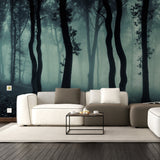 Foggy Forest Wallpaper Sticker Mural - Night Tree Fog Removable Wall Paper Art Decal