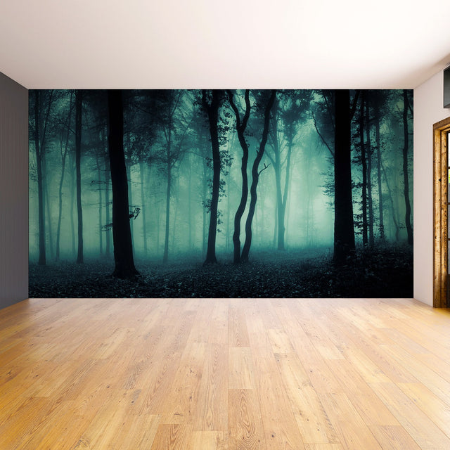 Foggy Forest Wallpaper Sticker Mural - Night Tree Fog Removable Wall Paper Art Decal