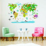 Kids World Map Wall Decal - Country Animal Room Decor Vinyl Sticker For Nursery