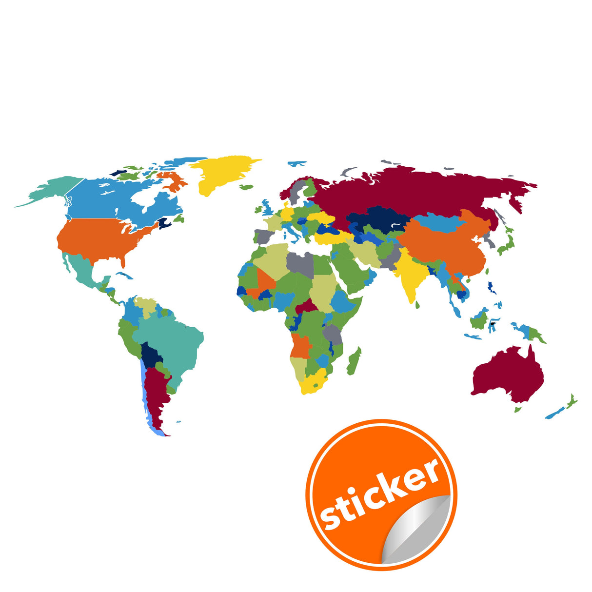 Large World Map Wall Decal - Sticker For Bedroom Playroom Boys Room Mural Decor