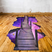 3D purple galaxy bridge floor decal with a space illusion