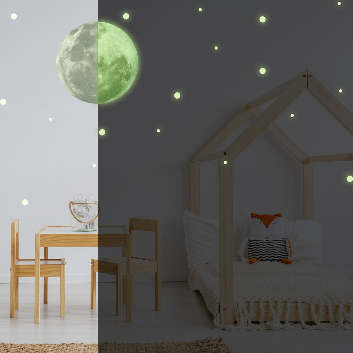 Glow In The Dark Full Moon And Star Wall Sticker - Bedroom Ceiling Decoration Large Glowing Decal