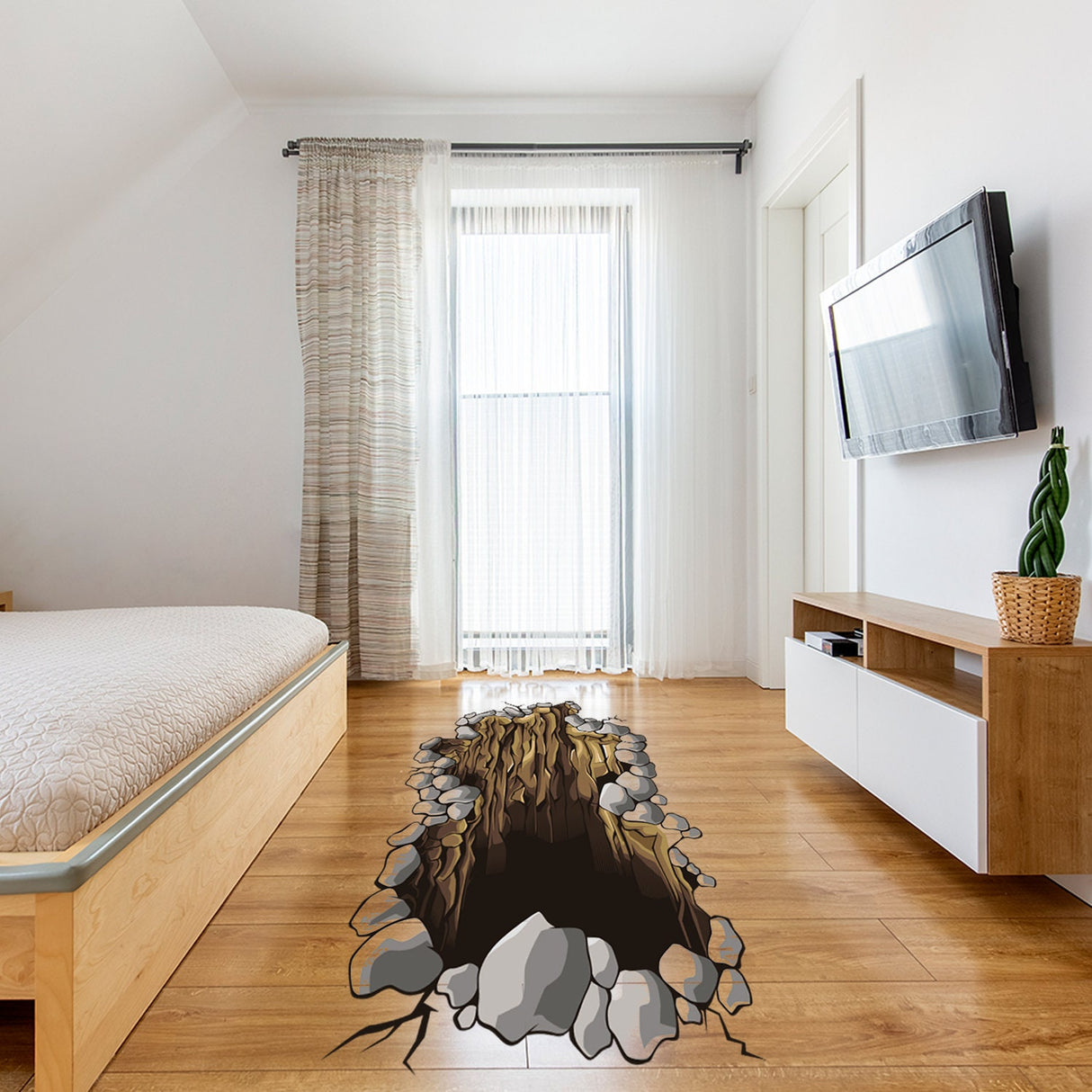 3d Floor Porthole Sticker - Self Adhesive Art Mural Living Room Vinyl Hole Decal For Interior