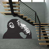 Banksy Monkey With Headphones Wall Sticker - Large Bansky Thinking Dj Chimp Vinyl Decal