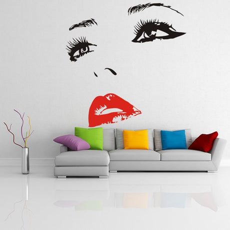 Woman Eyes Sticker Bedroom Wall Decor For Women - Female Eye Lash Beautiful Room Eyebrow Decal