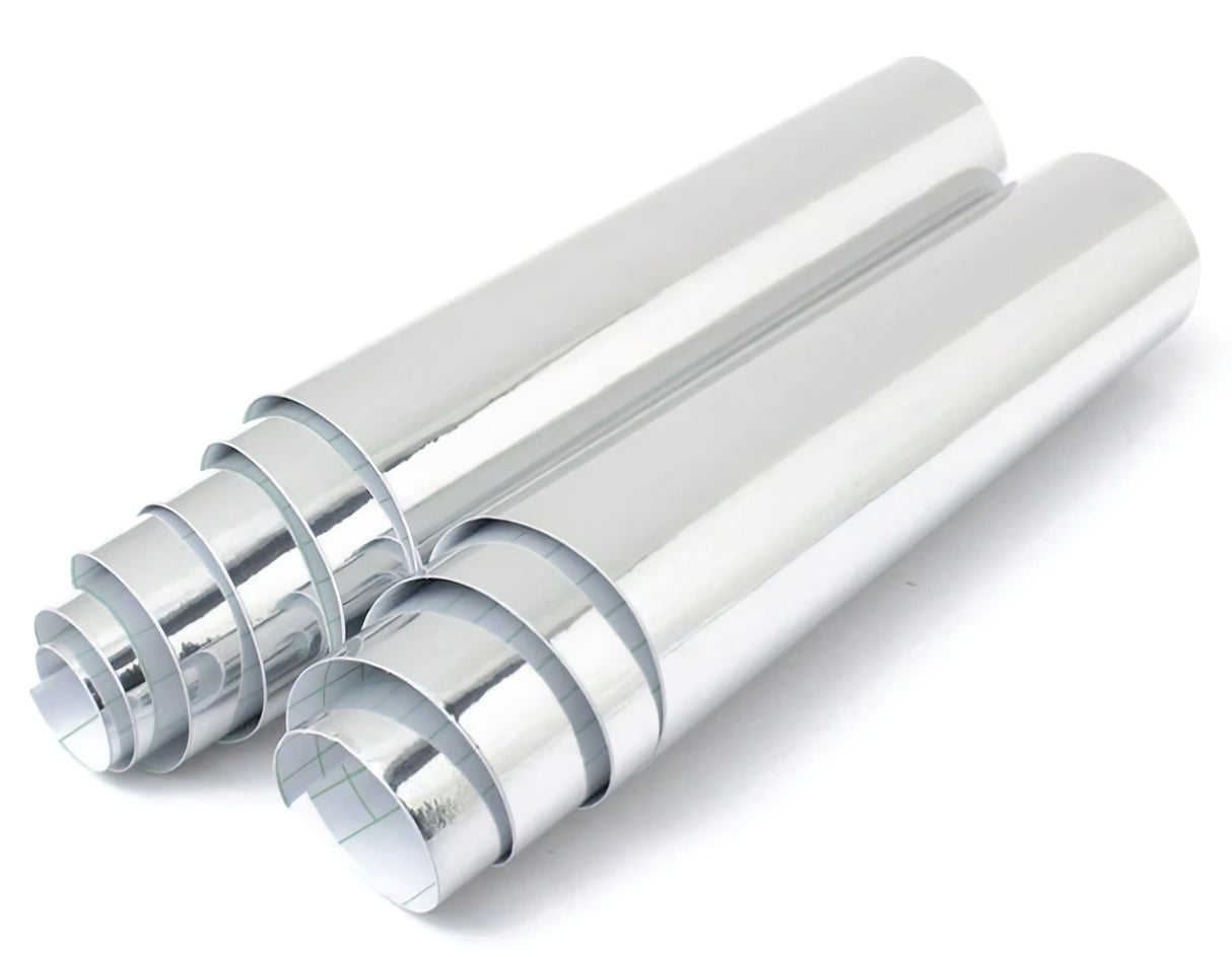 Silver Chrome Interior Vinyl Sticker Wrap 24 Inch Roll - Self Adhesive Metallic Mirror Decal Film