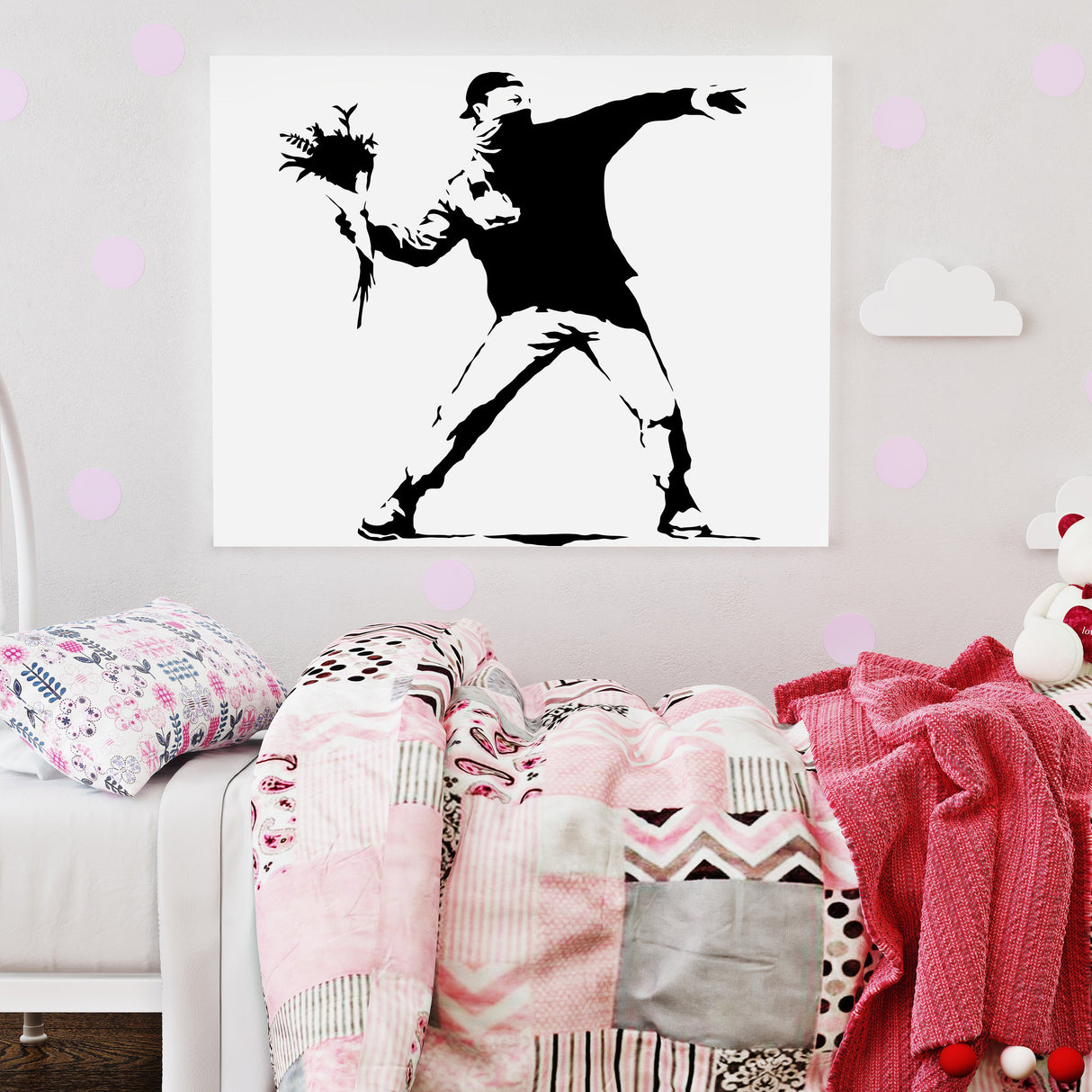 Banksy Flower Thrower Wall Decal - Street Art Graffiti Vinyl Decor Sticker