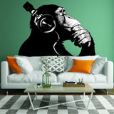 Banksy Monkey With Headphones Wall Sticker - Large Bansky Thinking Dj Chimp Vinyl Decal