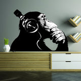 Banksy Monkey With Headphones Wall Sticker - Large Bansky Thinking Dj Chimp Vinyl Decal