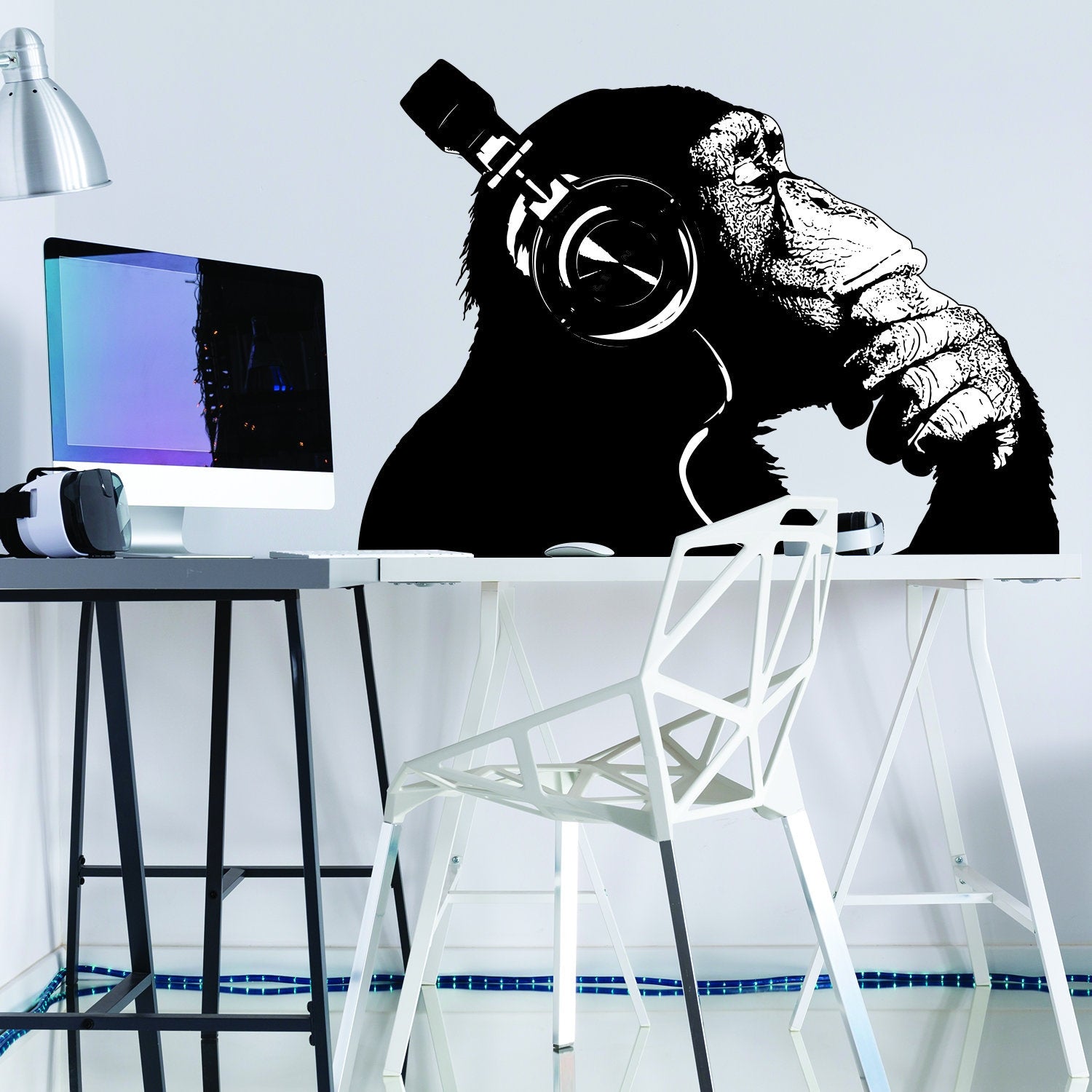 Banksy Stickers Monkey Headphones Wall Decal - Thumbnail 3