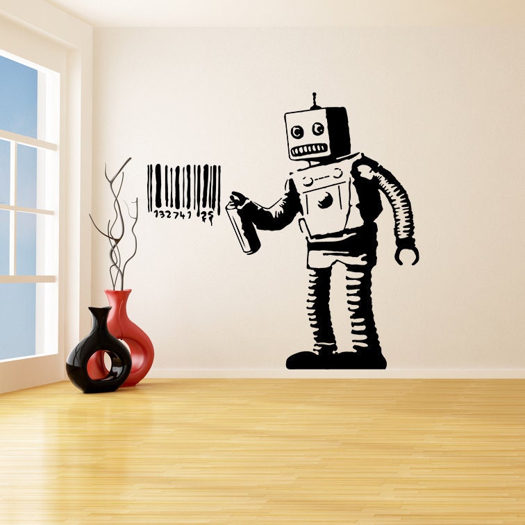 Banksy Barcode Robot Wall Vinyl Sticker - Thumbnail 5
