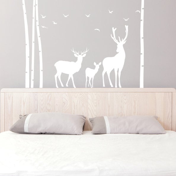 Deer Wildlife Wall Decal - Birch Tree Forest Moose Vinyl Sticker For Nursery Baby Kid Room Decor