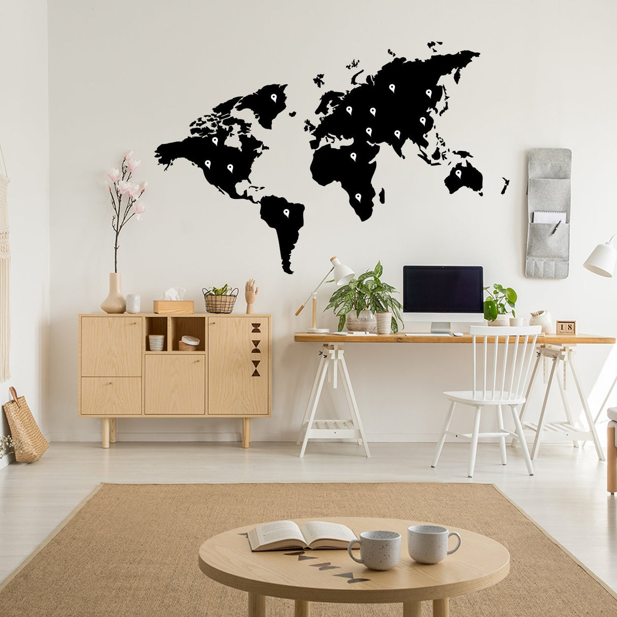 World Map Wall Decal - Large Vinyl Sticker Of The Giant Travel Globe For Bedroom Living Room Decor
