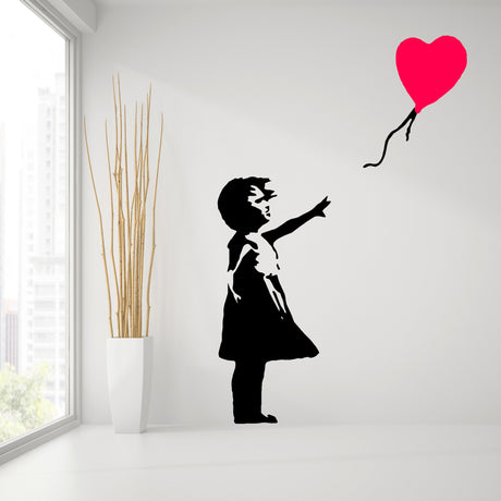Banksy Girl With The Red Balloon Wall Decal - Bansky Street Art Graffiti Air Ballon Vinyl Sticker For Wall