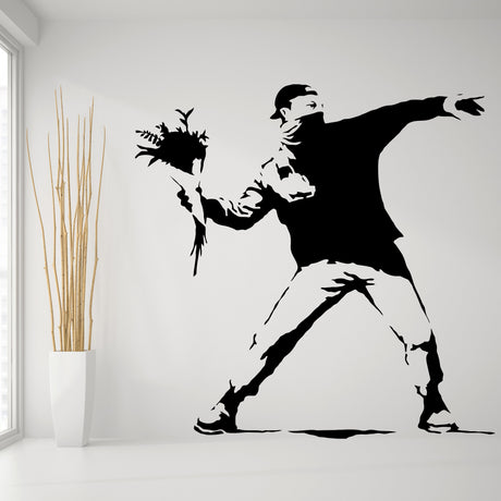 Banksy Flower Thrower Wall Decal - Street Art Graffiti Vinyl Decor Sticker