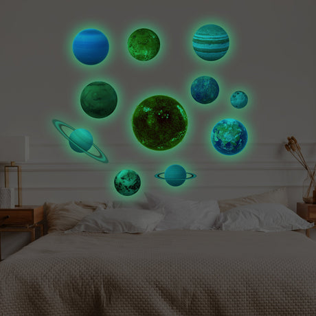 Glow In The Dark Planet Wall Decals - Solar System Glowing Sticker For Ceiling