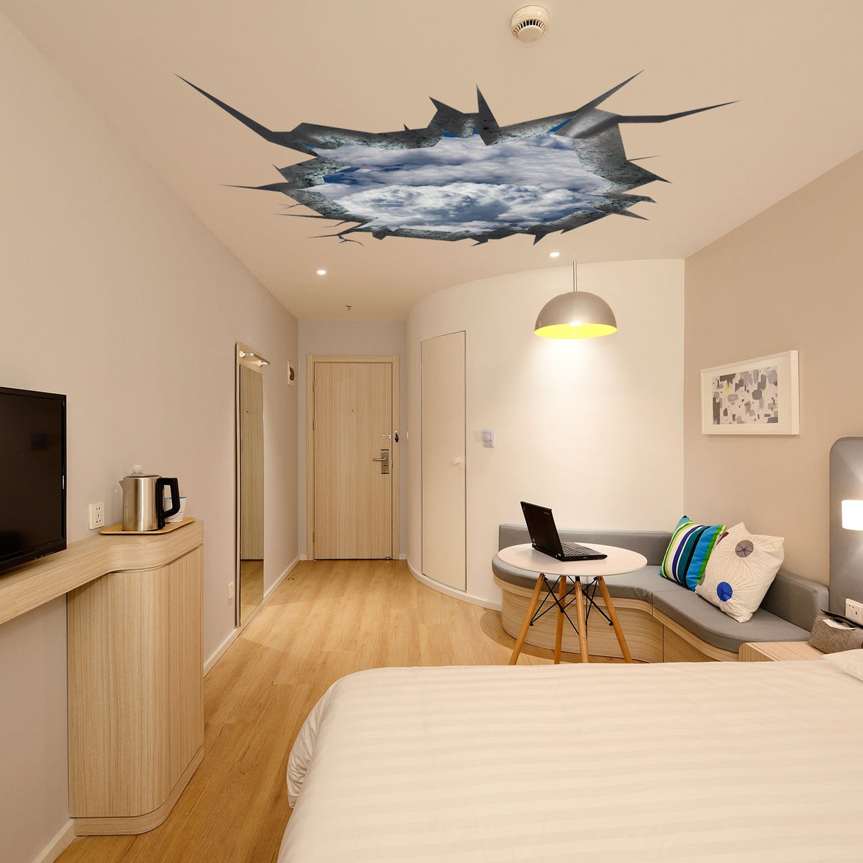 3d Ceiling Sticker - Blue Sky Porthole Decoration Wall Decal For Bedroom