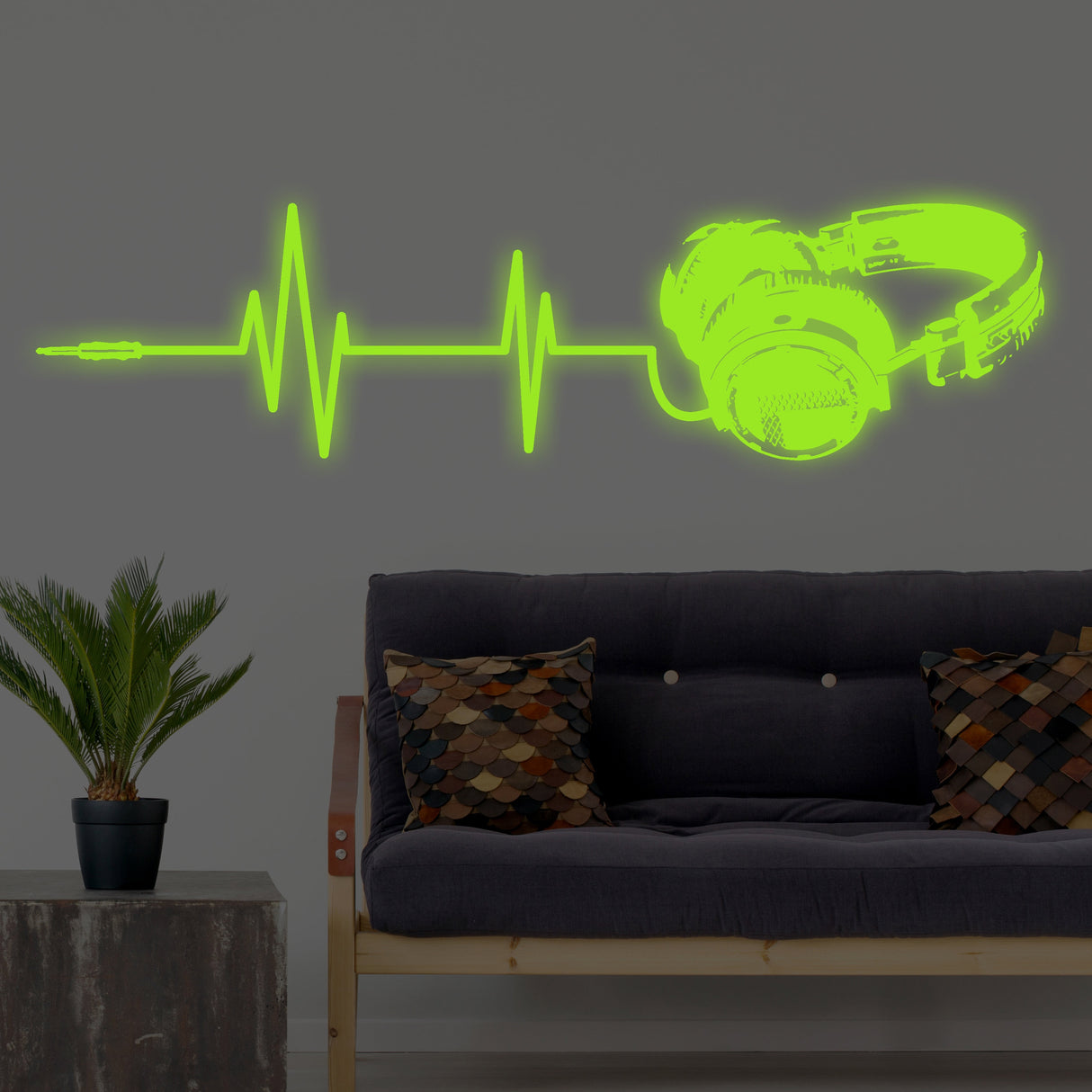 Glow In Dark Headphone Vinyl Wall Sticker - Night Light Music Art Dj Decal