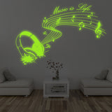 Glow In Dark Music Is Life Wall Sticker - Nigh Light Note Quote Decor Art Vinyl Decal