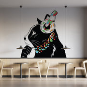 Cat in Headphones Stickers - Inspired by Banksy Graffiti Wall Decal