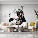 Dog Wall Art Sticker - Thinking Dj Puppy Head Headphones Vinyl Decal