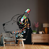 Dog Wall Art Sticker - Thinking Dj Puppy Head Headphones Vinyl Decal