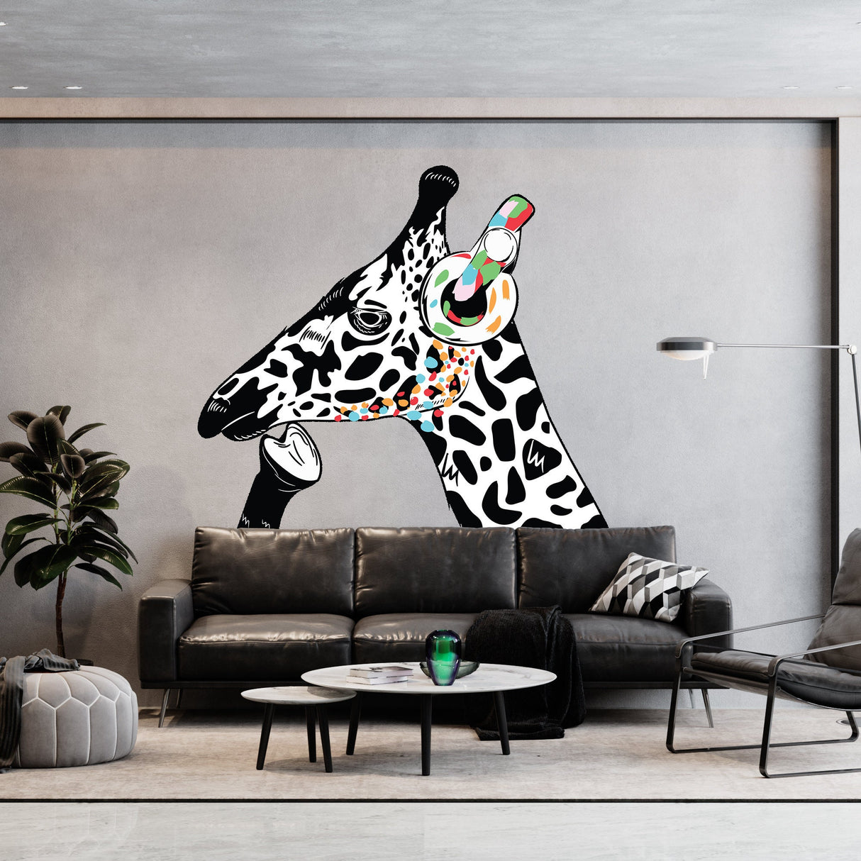 Giraffe in Headphones Stickers - Inspired by Banksy Graffiti Wall Decal