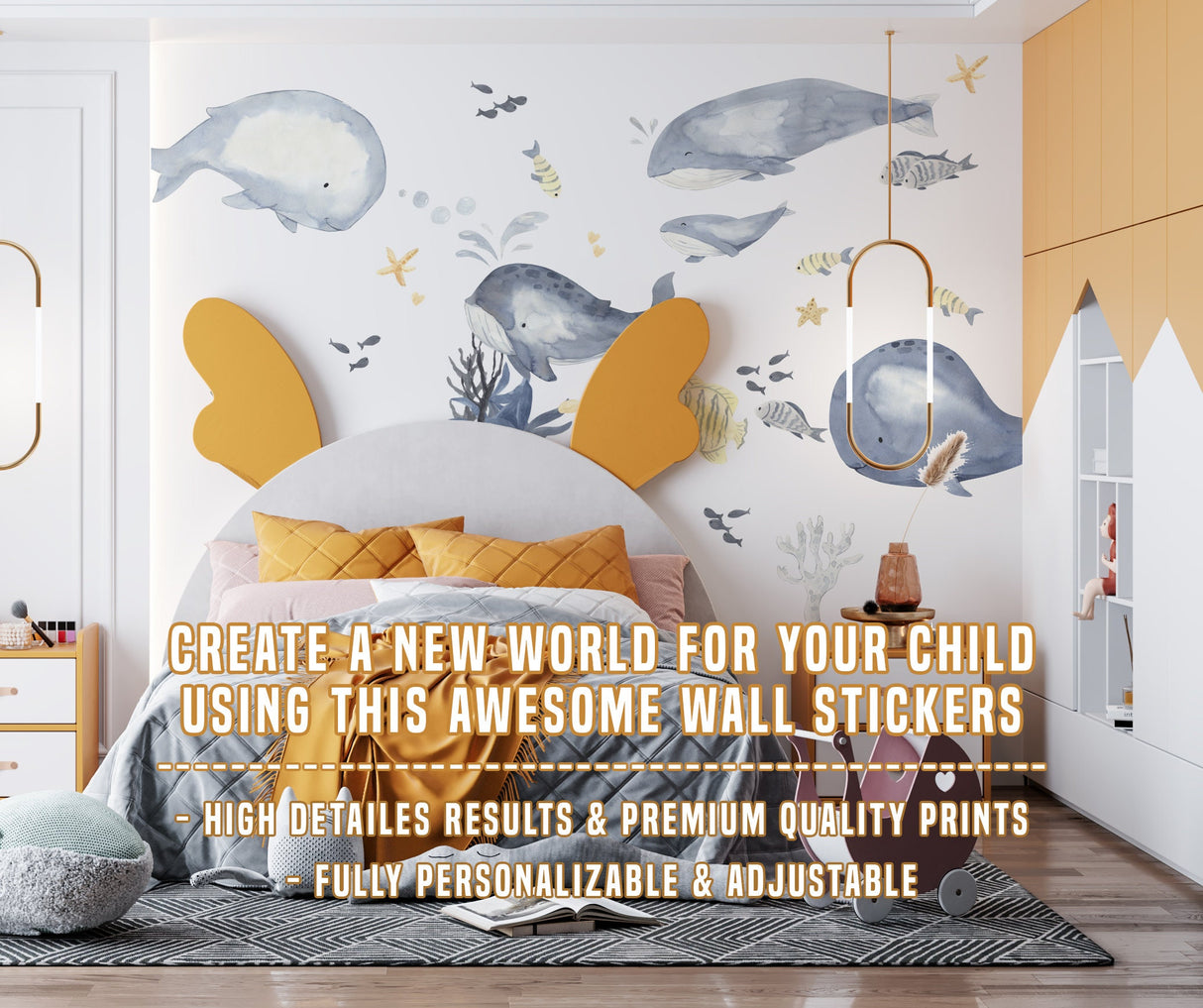 Sea Whales Wall Sticker For Kids Room Decor - Fish Theme Baby Boy Nursery Decal