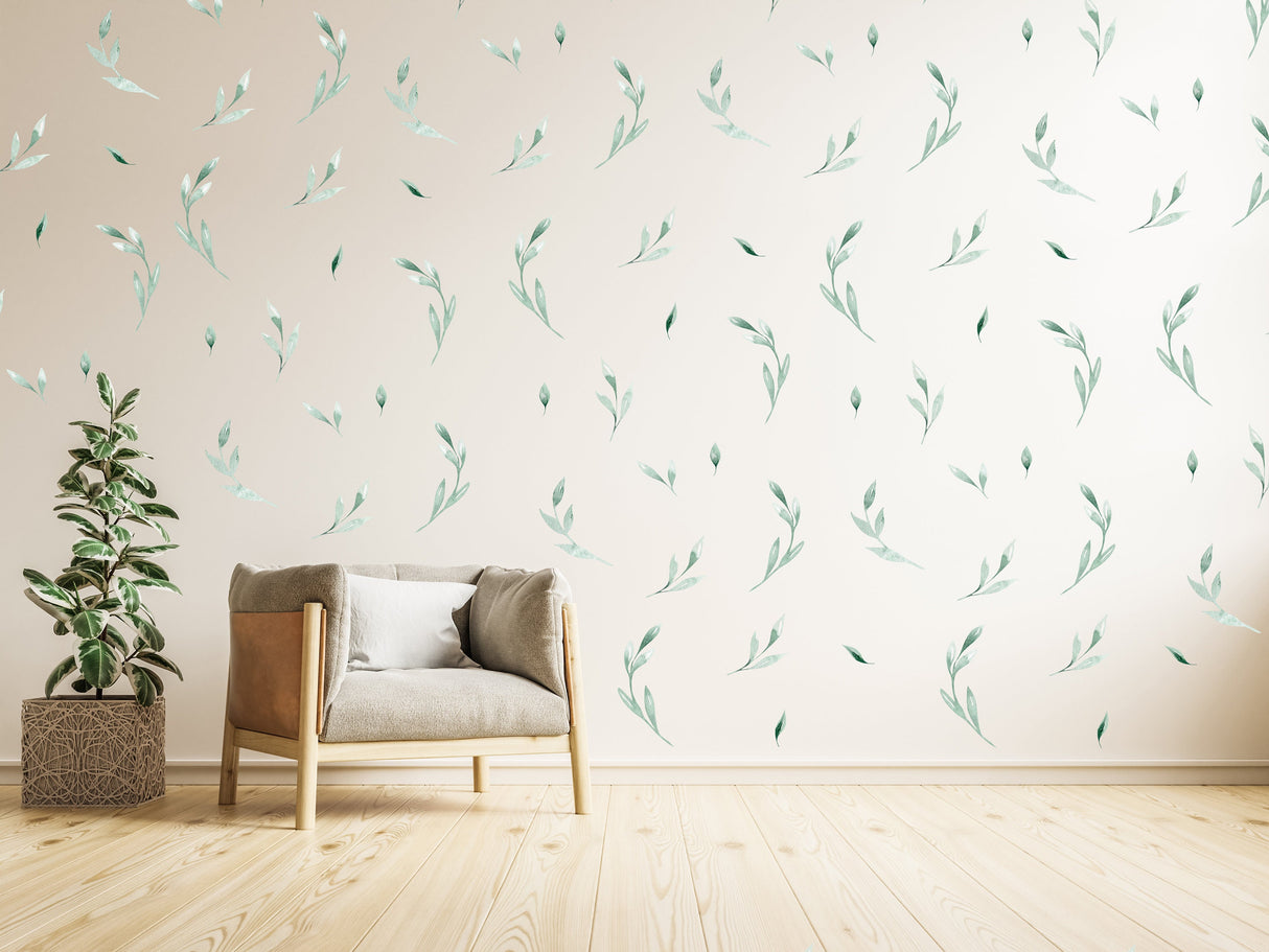 Leaf Wall Decor Stickers - Botanical Peel Stick Green Leafs Decals