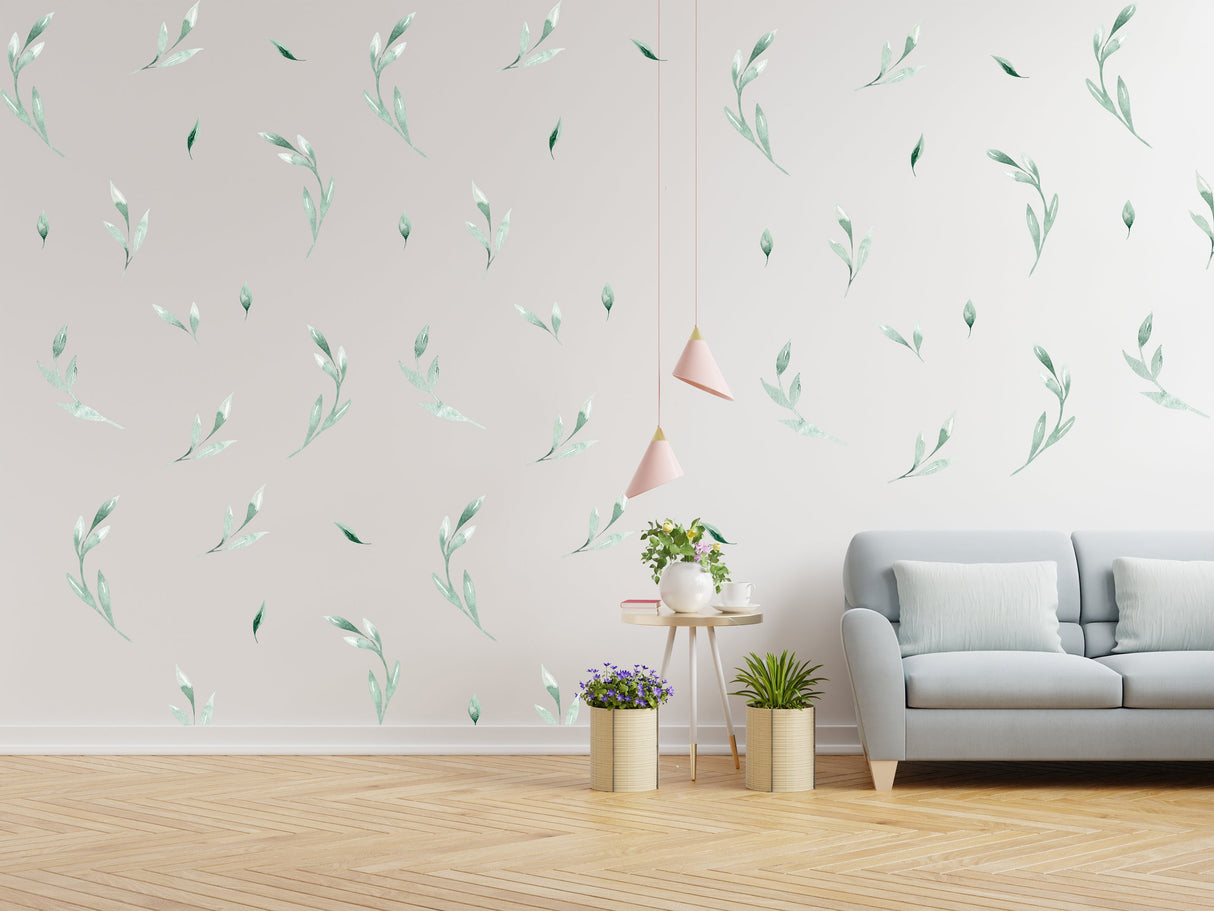 Leaf Wall Decor Stickers - Botanical Peel Stick Green Leafs Decals