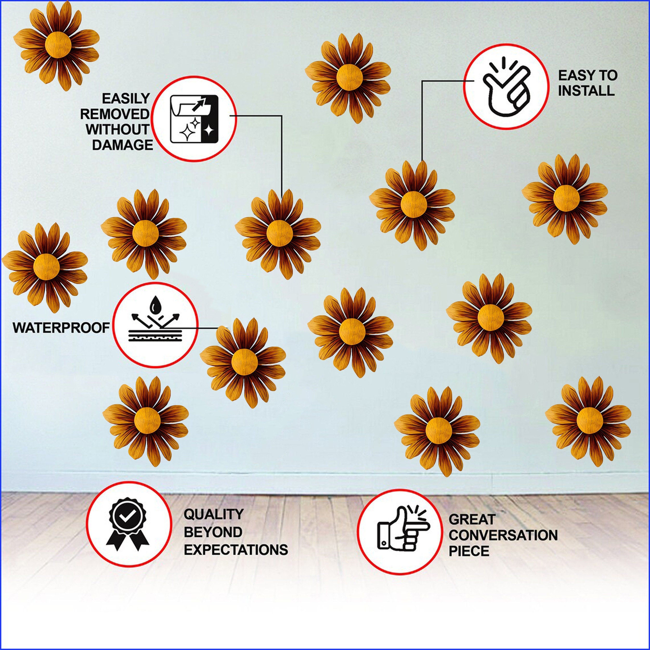 24x Boho Daisy Wall Stickers - Thumbnail 2