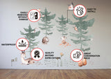 Forest Animals and Trees Wall Decal for Kids Room - Nursery Woodland Stickers with Watercolor Tree