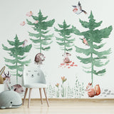 Forest Animals and Trees Wall Decal for Kids Room - Nursery Woodland Stickers with Watercolor Tree