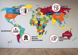 Large World Map Wall Decal - Giant Travel Globe with Country Names Vinyl Sticker