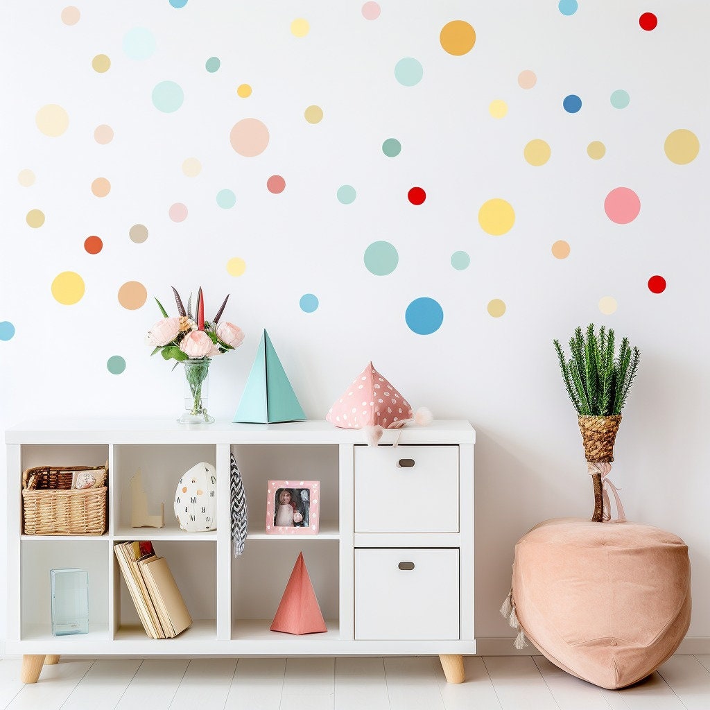50x Kids Playroom Round Dots Decals - Watercolor Play Sign Stickers