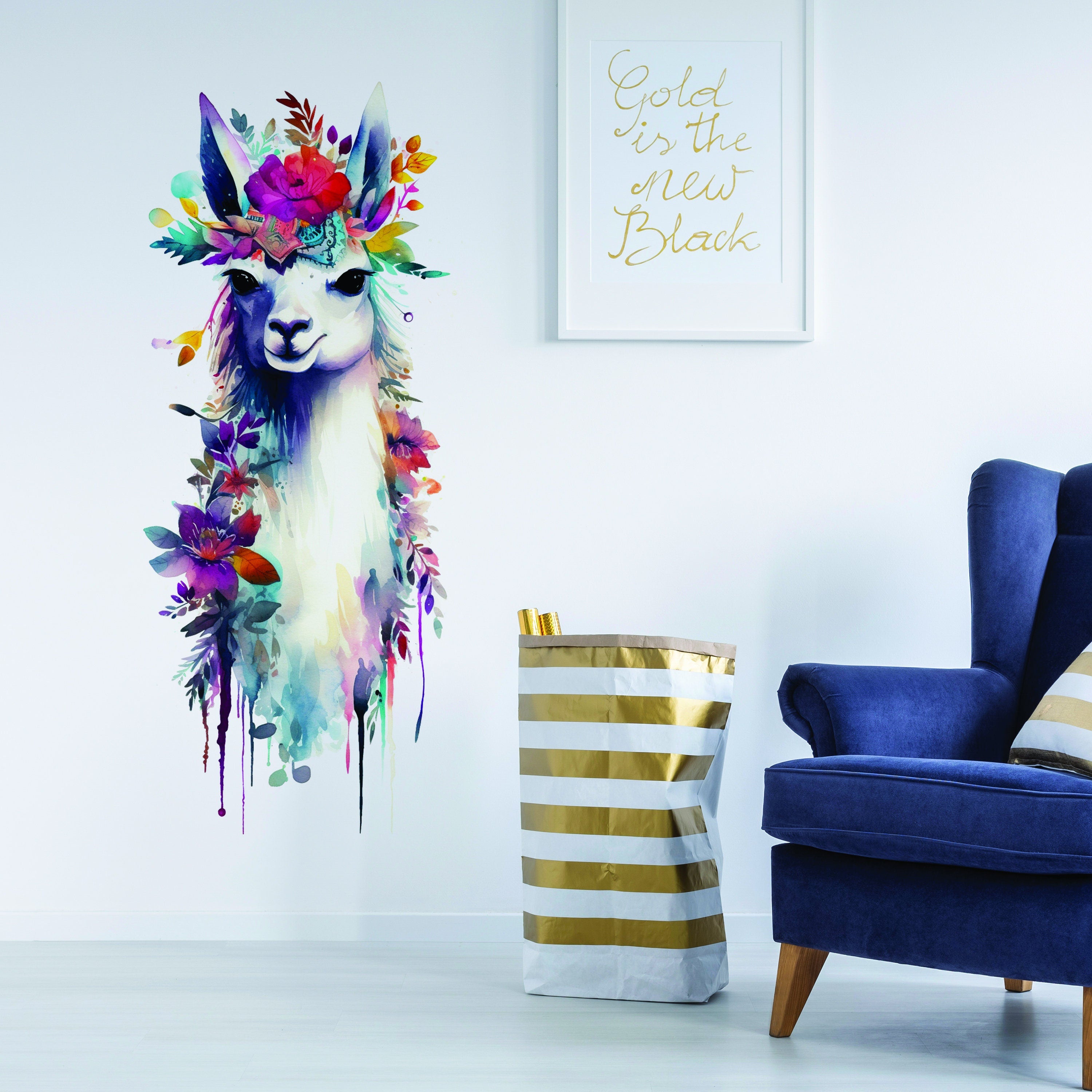 Watercolor Llama & Floral Wall Decal