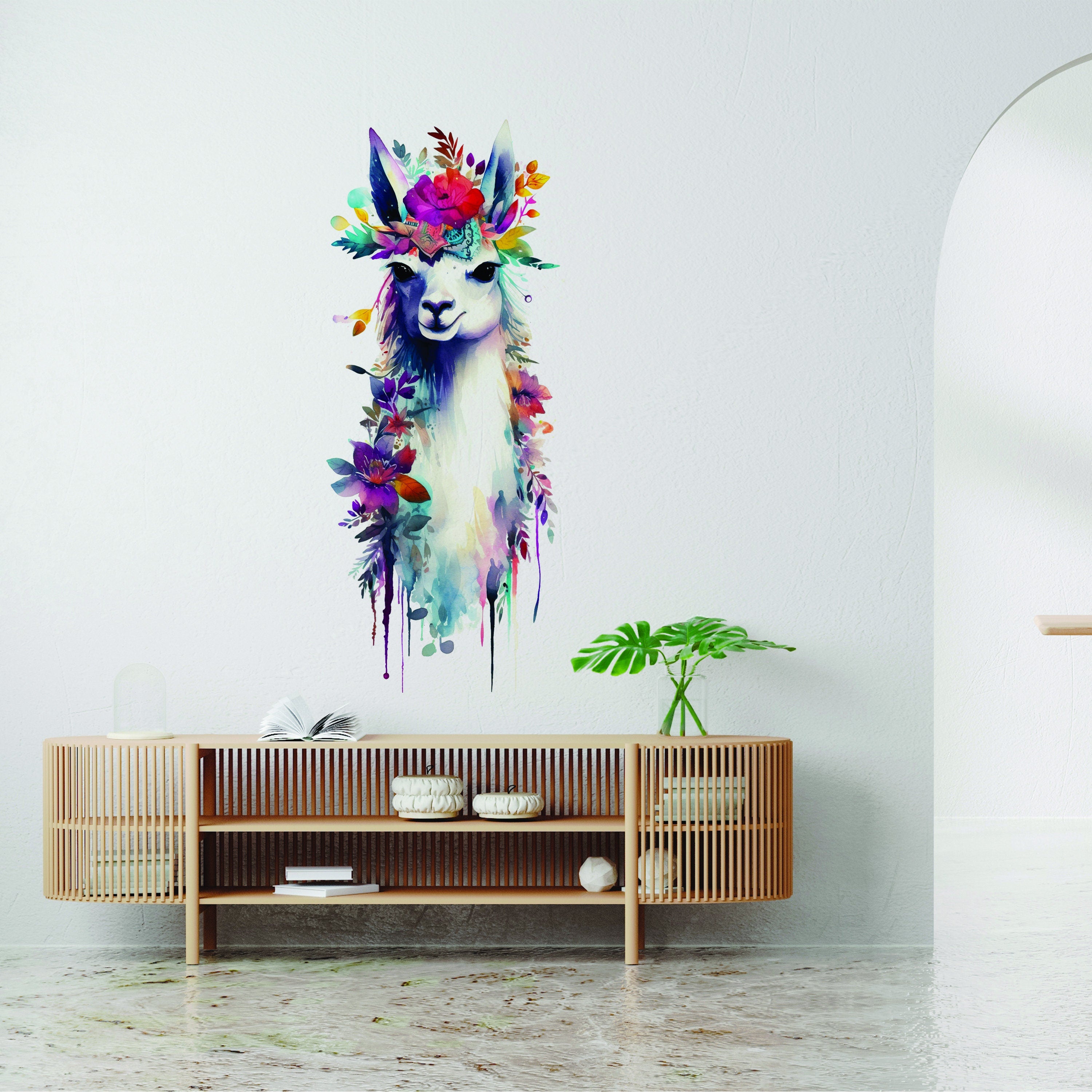 Watercolor Llama & Floral Wall Decal - Thumbnail 4