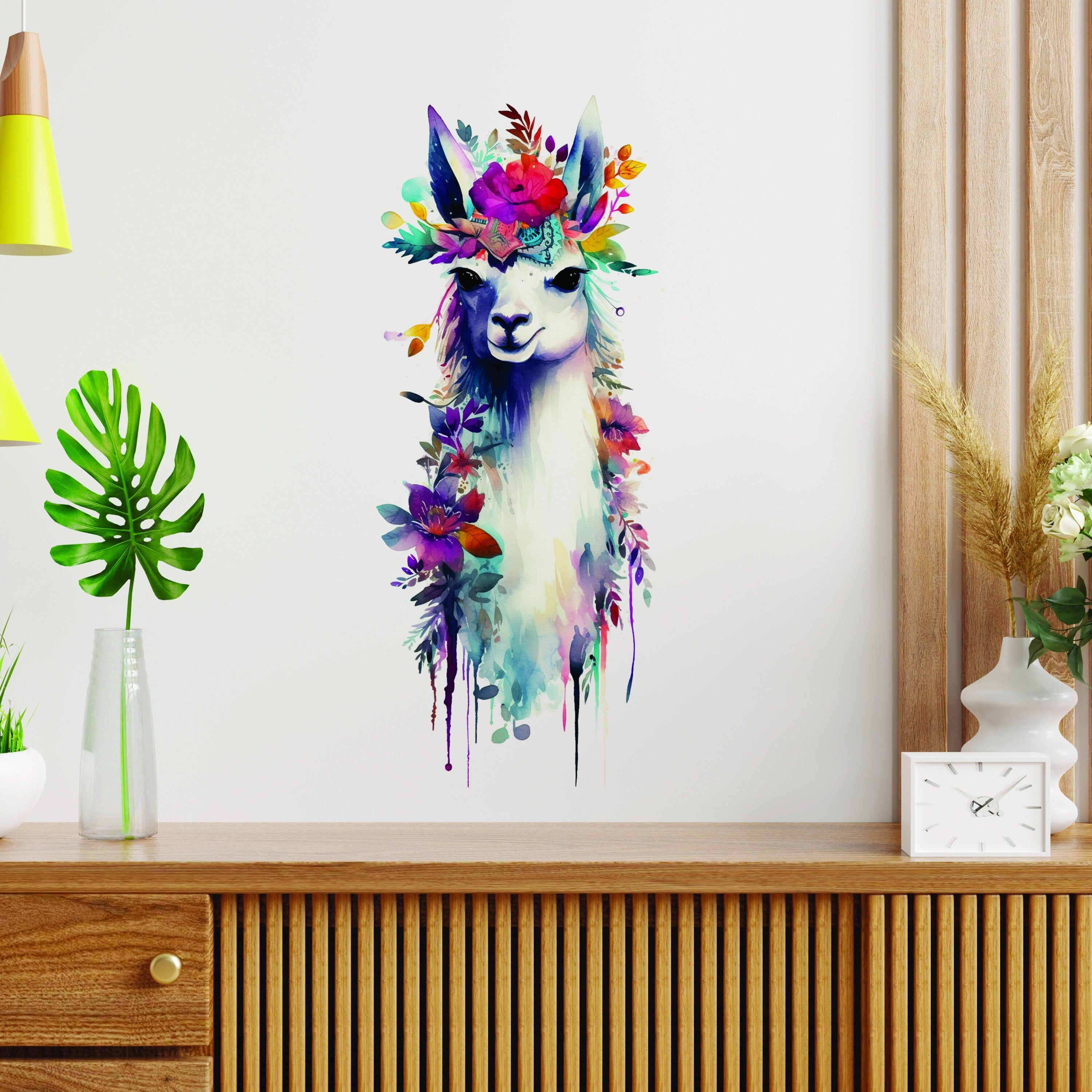 Watercolor Llama & Floral Wall Decal - Thumbnail 2
