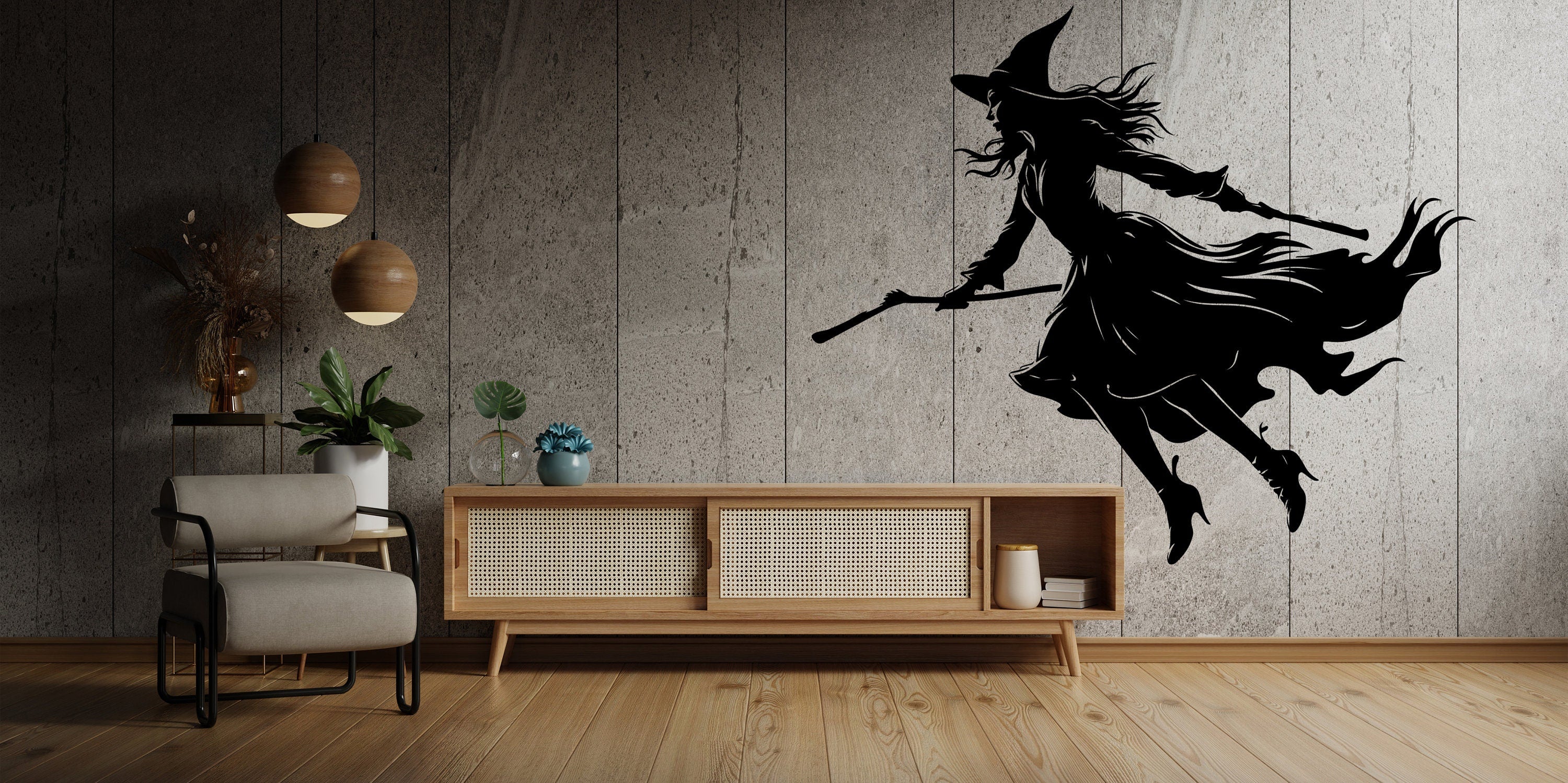 Flying Witch Broom Silhouette Decal